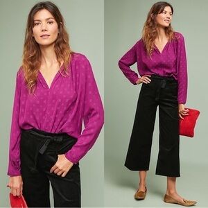 ANTHROPOLOGIE CURRENT AIR Long Sleeve Blouse Purple XS (oversized)